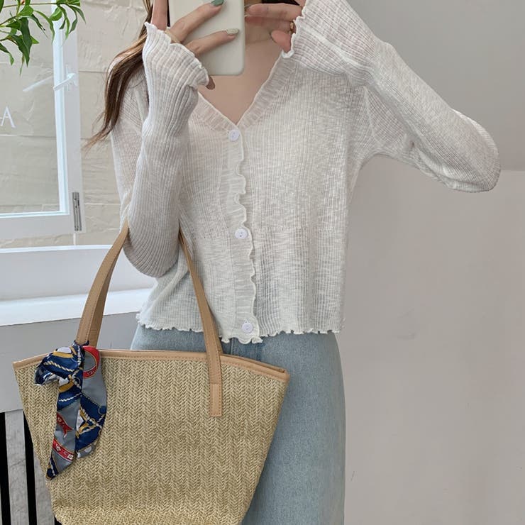 韓国風ミニマリズムVネックラッフルサンスクリーンカーディガン | 17kg | 詳細画像11 