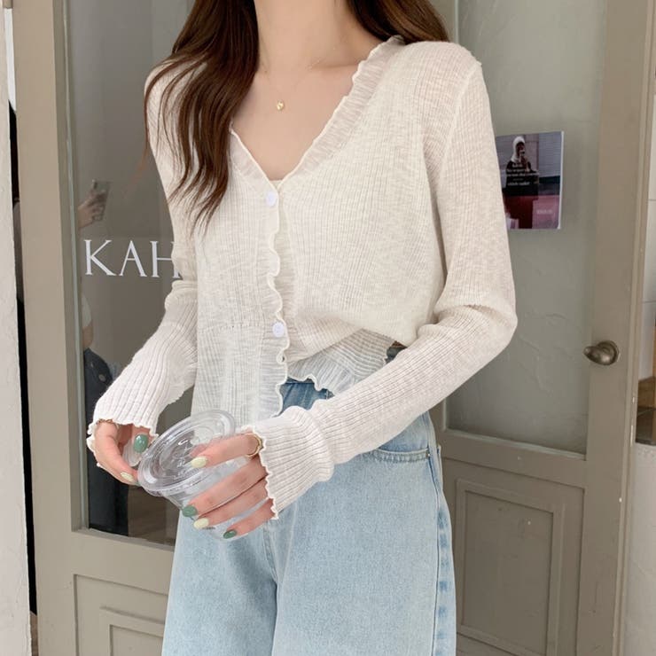 韓国風ミニマリズムVネックラッフルサンスクリーンカーディガン | 17kg | 詳細画像12 
