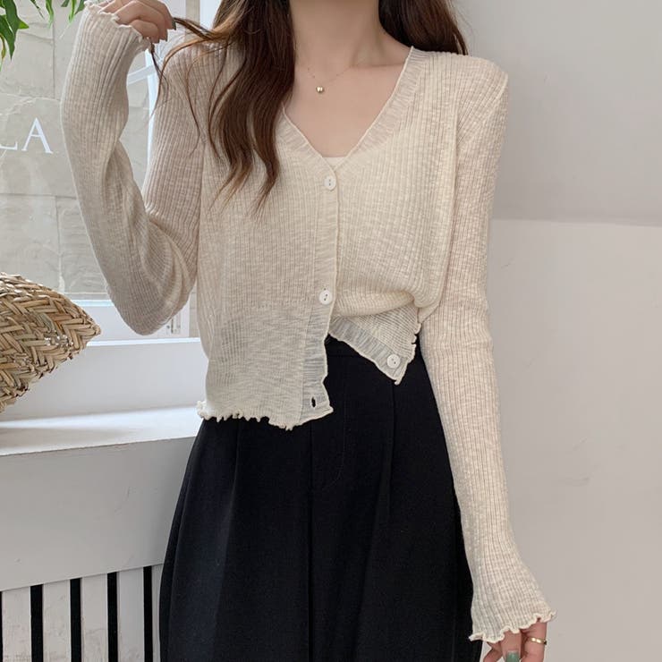 韓国風ミニマリズムVネックラッフルサンスクリーンカーディガン | 17kg | 詳細画像14 