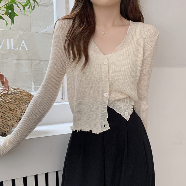 韓国風ミニマリズムVネックラッフルサンスクリーンカーディガン | 17kg | 詳細画像15 