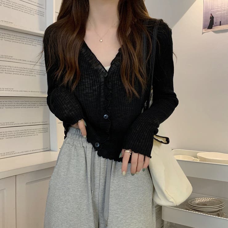 韓国風ミニマリズムVネックラッフルサンスクリーンカーディガン | 17kg | 詳細画像20 