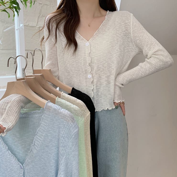 韓国風ミニマリズムVネックラッフルサンスクリーンカーディガン | 17kg | 詳細画像3 