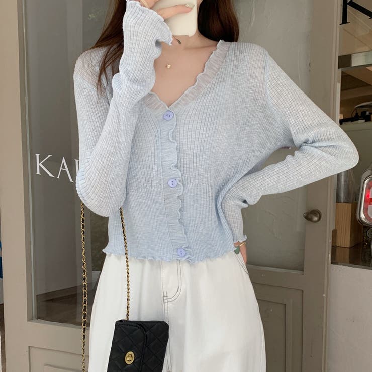 韓国風ミニマリズムVネックラッフルサンスクリーンカーディガン | 17kg | 詳細画像6 