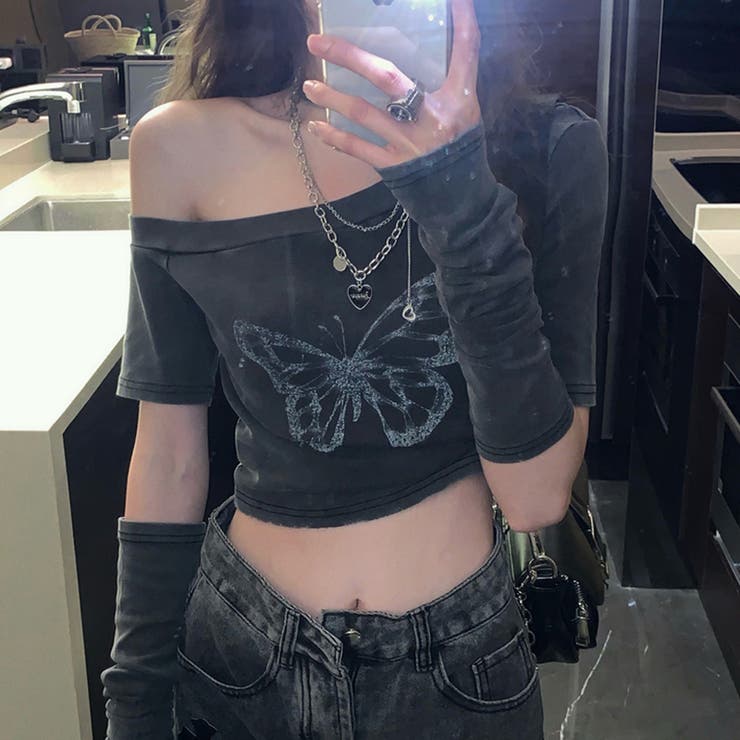 【SHOPLIST限定】バタフライヴァンテージ蝶々プリントスリーブ付きTシャツ | 17kg | 詳細画像8 