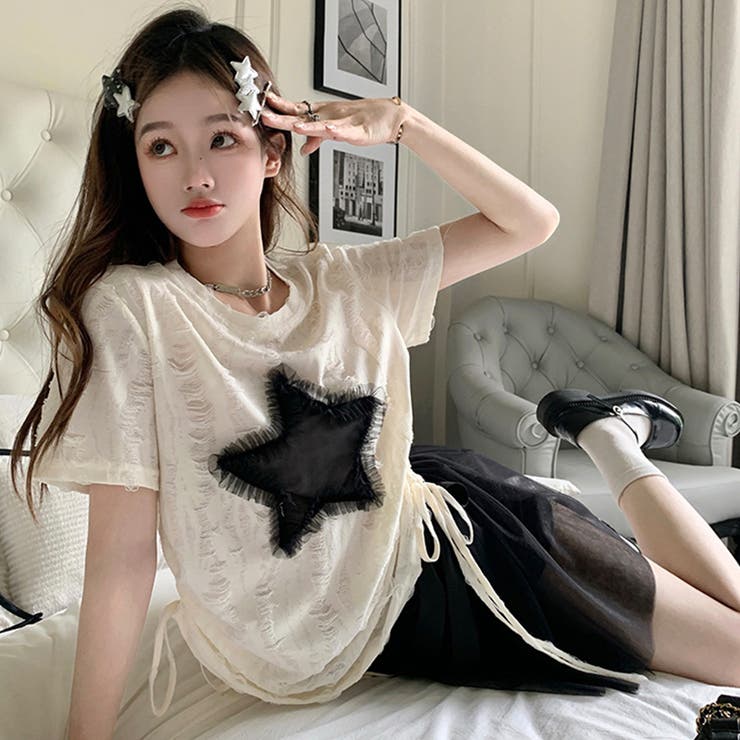 SHOPLIST限定】レトロ星柄デザイン感バーサタイルTシャツ[品番