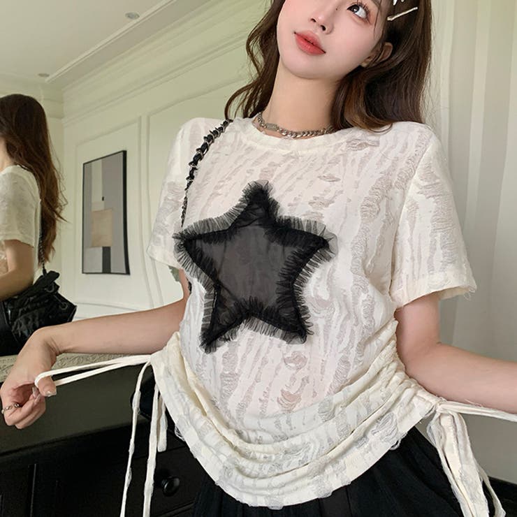 SHOPLIST限定】レトロ星柄デザイン感バーサタイルTシャツ[品番