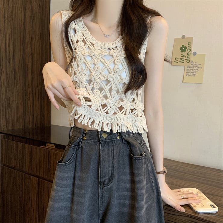 【SHOPLIST限定】優しい雰囲気のあるヴァンテージ透かし編みブラウス | 17kg | 詳細画像10 