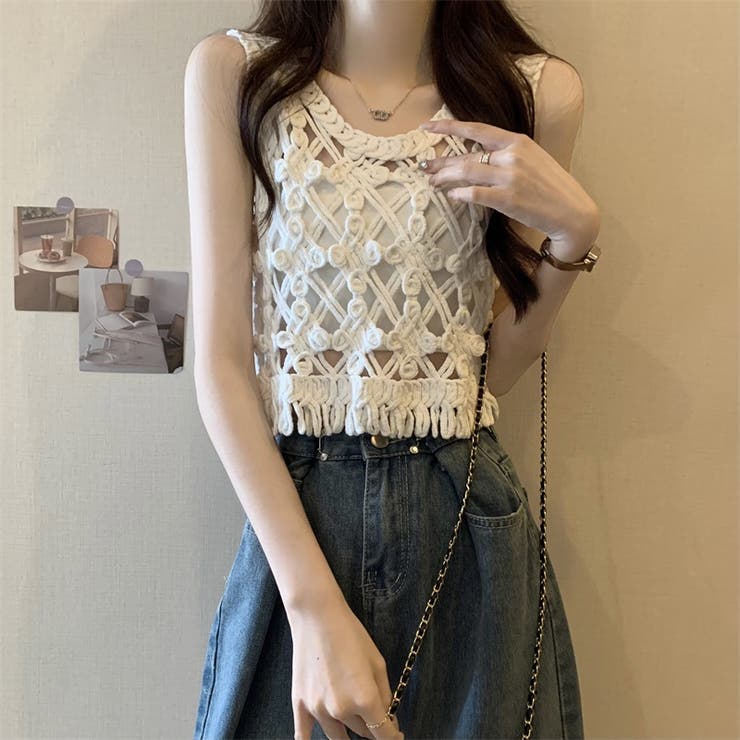 【SHOPLIST限定】優しい雰囲気のあるヴァンテージ透かし編みブラウス | 17kg | 詳細画像15 
