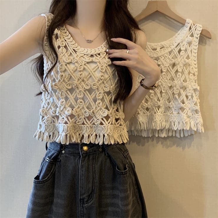 【SHOPLIST限定】優しい雰囲気のあるヴァンテージ透かし編みブラウス | 17kg | 詳細画像5 