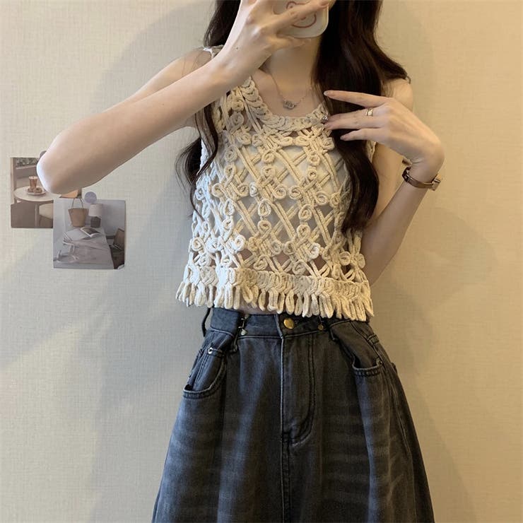 【SHOPLIST限定】優しい雰囲気のあるヴァンテージ透かし編みブラウス | 17kg | 詳細画像8 