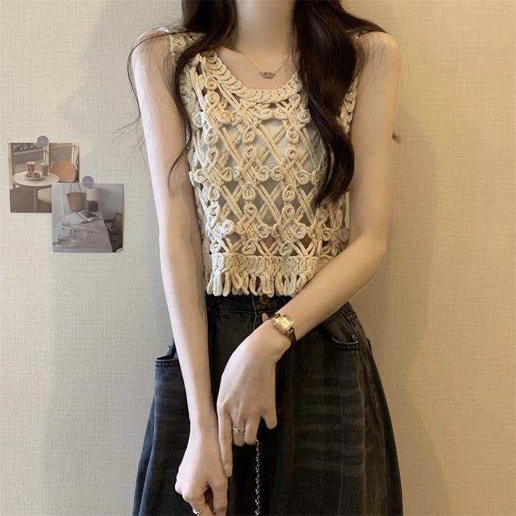 【SHOPLIST限定】優しい雰囲気のあるヴァンテージ透かし編みブラウス | 17kg | 詳細画像9 