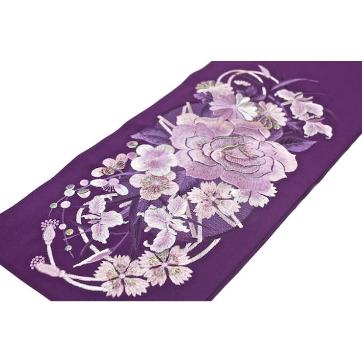 半襟 半衿 紫 大薔薇刺繍 日本製 シルドール大柄刺繍衿[品番