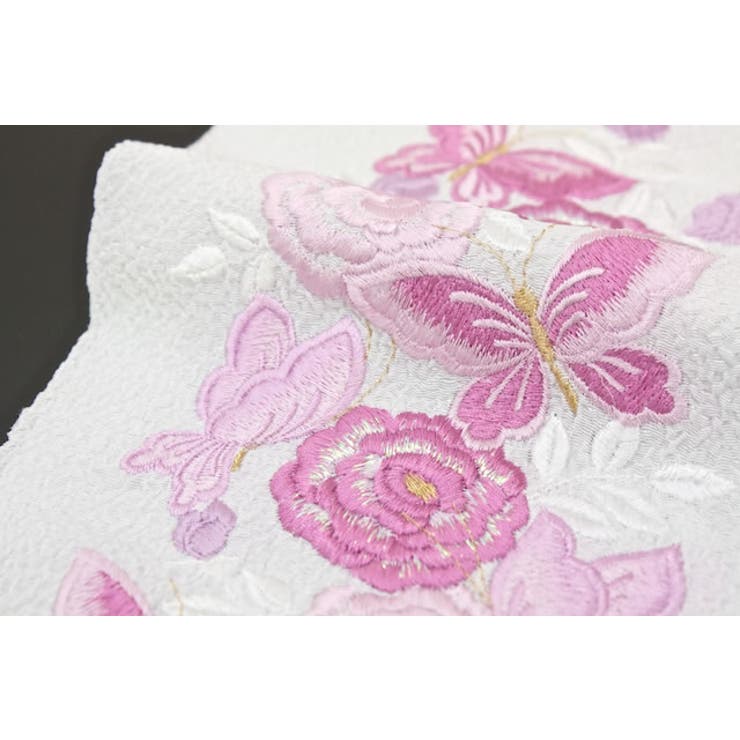 洗える刺繍半衿 半襟 白×紫 バラ 蝶々 鬼縮緬 日本製 | SOUBIEN | 詳細画像2 