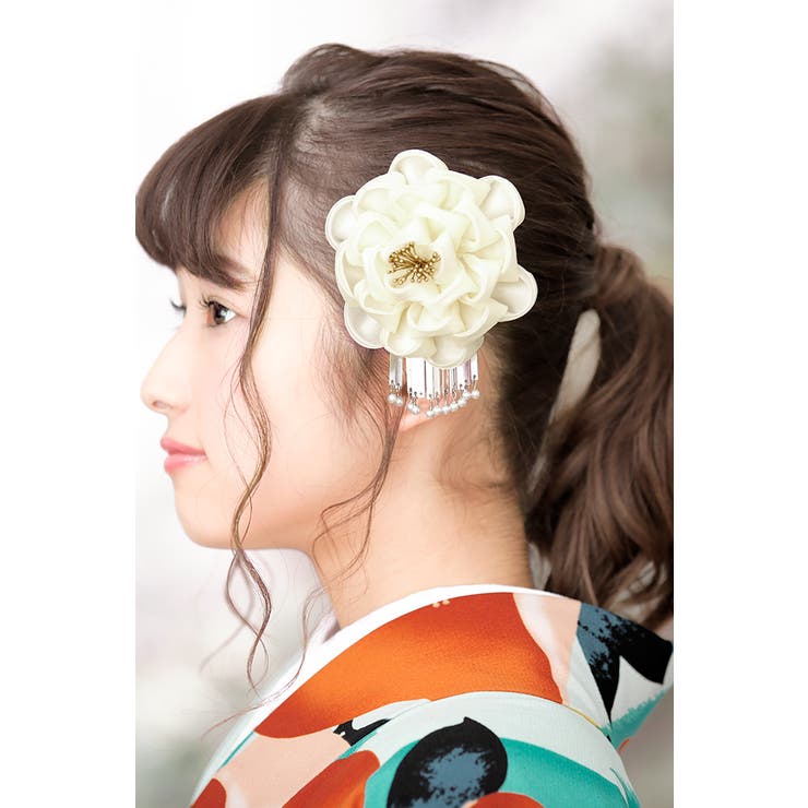 つまみ細工 コーム 成人式 振袖 梅 白 正絹 髪留め ヘアアクセサリー | SOUBIEN | 詳細画像2 