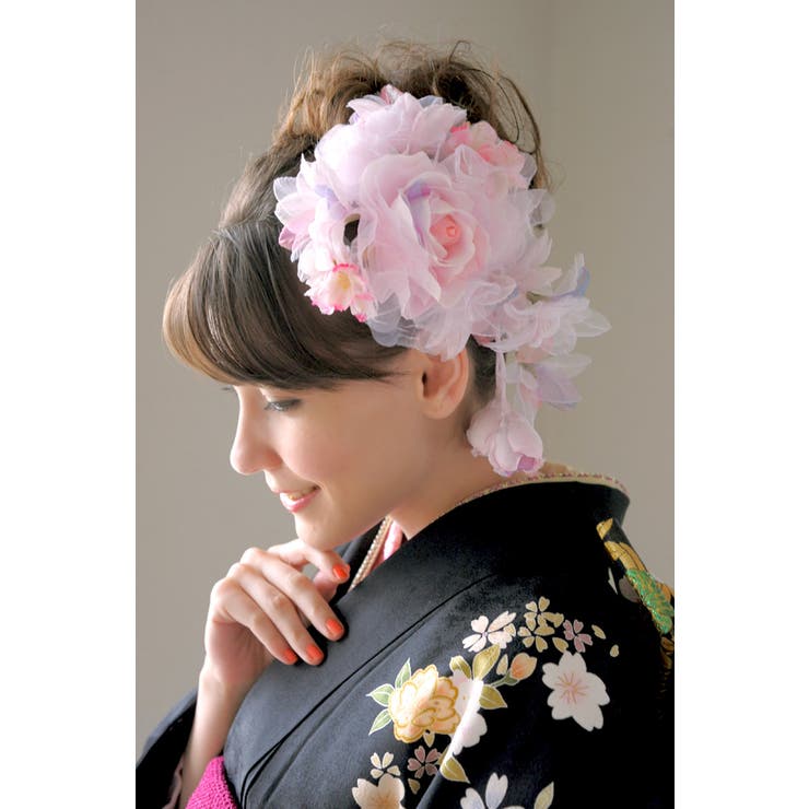 髪飾り ピンク バラ 日本製 花 フラワー ヘアアクセサリー 髪留め[品番