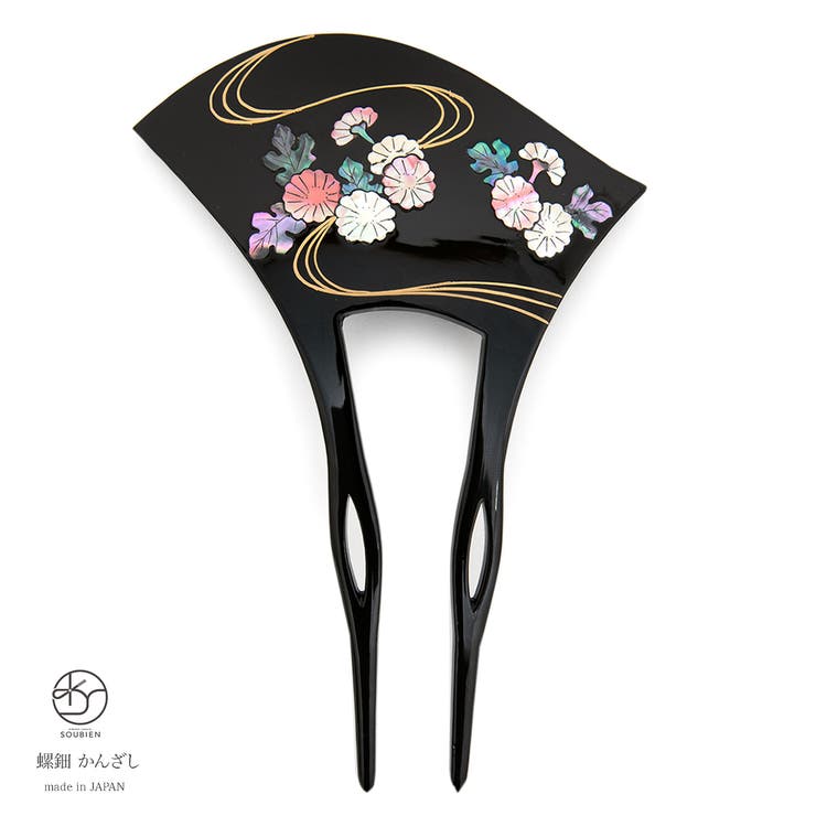 バチ型かんざし バチ型簪(かんざし) 黒 菊[品番：SBEW0005848]｜SOUBIEN（ソウビエン