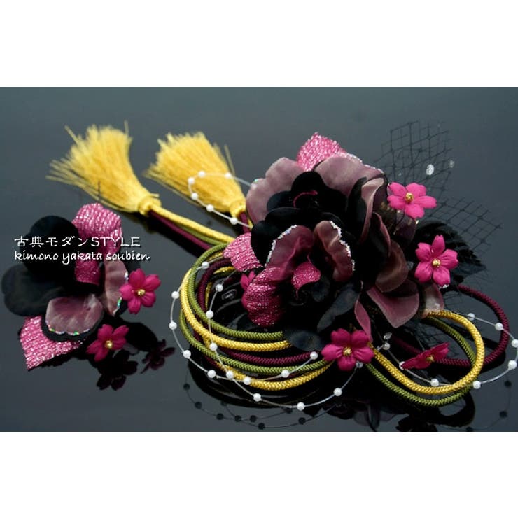 髪飾り 2点セット 黒×赤紫[品番：SBEW0003866]｜SOUBIEN