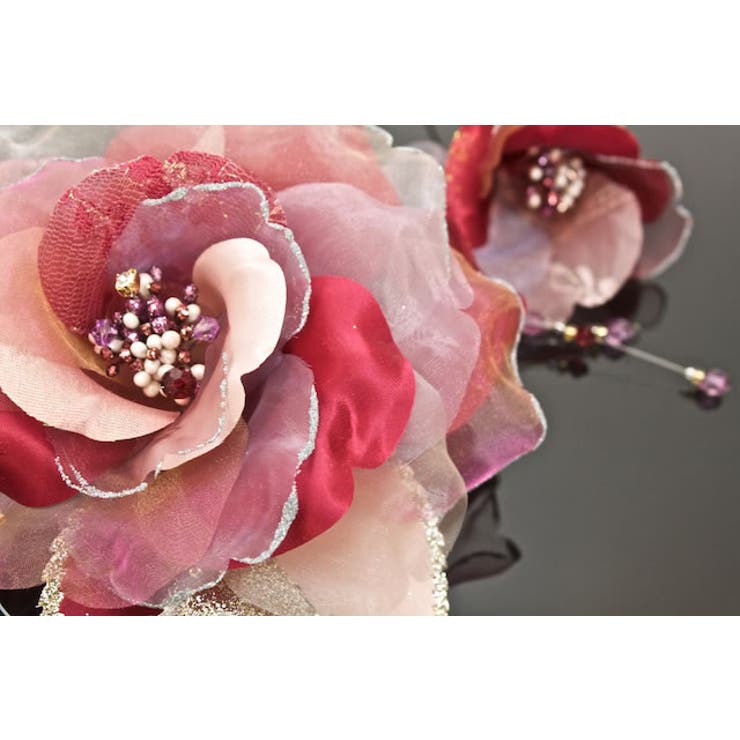 髪飾り 2点セット 赤 花 フラワー オーガンジー レース ラメ ビーズ | SOUBIEN | 詳細画像4 