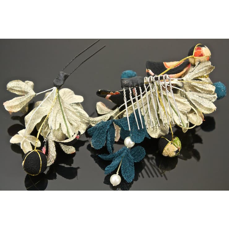 髪飾り 2点セット 青 花 フラワー 和柄 リボン パールビーズ 成人式 | SOUBIEN | 詳細画像6 