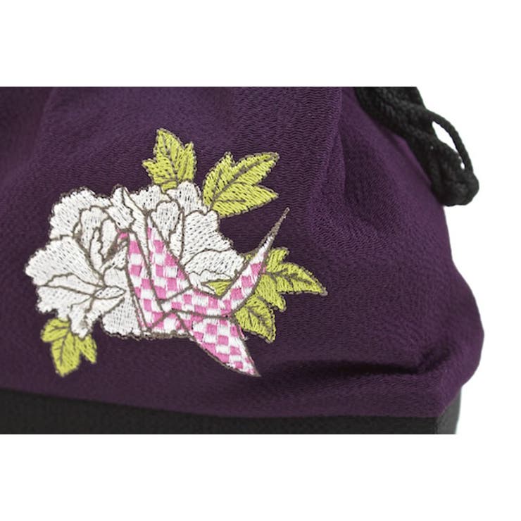 巾着バッグ 袴 振袖 浴衣 七五三 紫 刺繍 折鶴 牡丹 成人式 卒業式 | SOUBIEN | 詳細画像2 