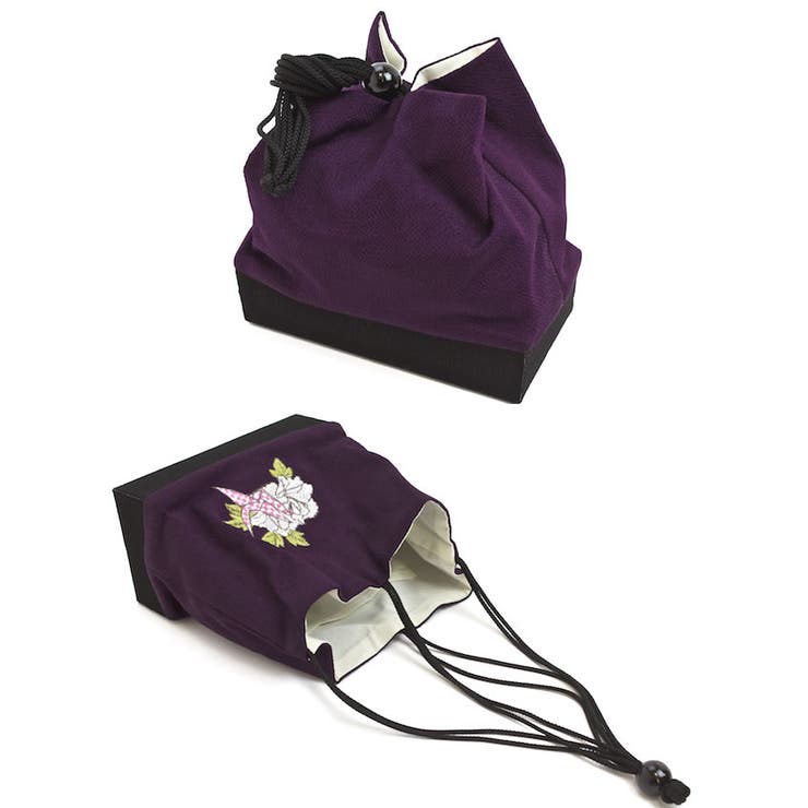 巾着バッグ 袴 振袖 浴衣 七五三 紫 刺繍 折鶴 牡丹 成人式 卒業式 | SOUBIEN | 詳細画像3 