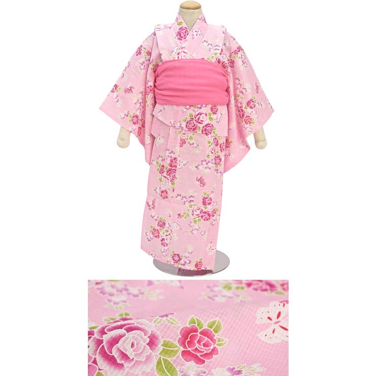 浴衣 子供 女の子 花柄 バラ 桜 蝶々 紅梅織り ピンク ゆかた 女児 品番 Sbew Bisou ビソウ のキッズファッション通販 Shoplist ショップリスト