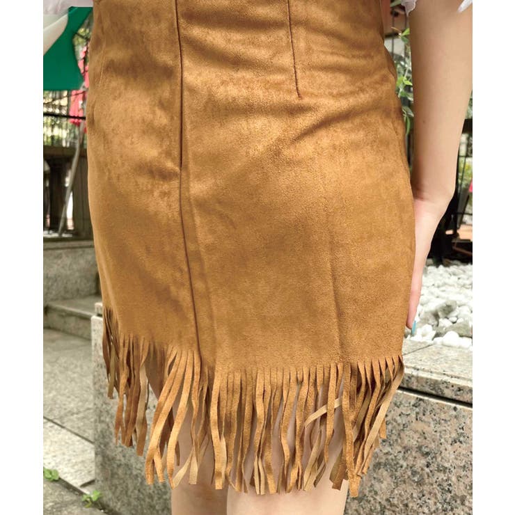 スウェード　フリンジ　スカート　vintage セール】フェイクスウェードフリンジスカート（スカート）｜mystic