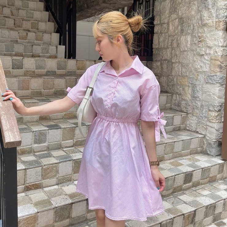 袖リボンストライプミニワンピース[品番：SPGW0002933]｜SPIGA