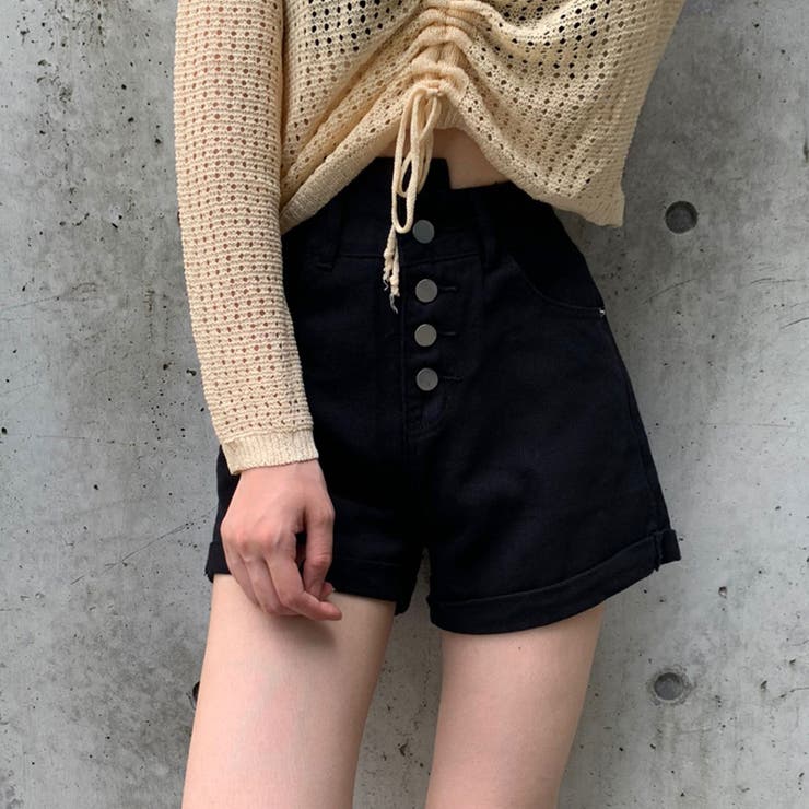ブラックデニムショートパンツ ハイウエスト FREE STYLISTS ジーンズ デニム デニムパンツ ハイウエスト