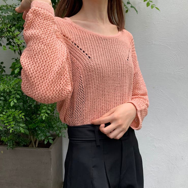 ALGY✧新品✧ニット＆サス付きあったかスカパン130 セール】クロップド丈 カギ編み穴あきニット culw353（ニット