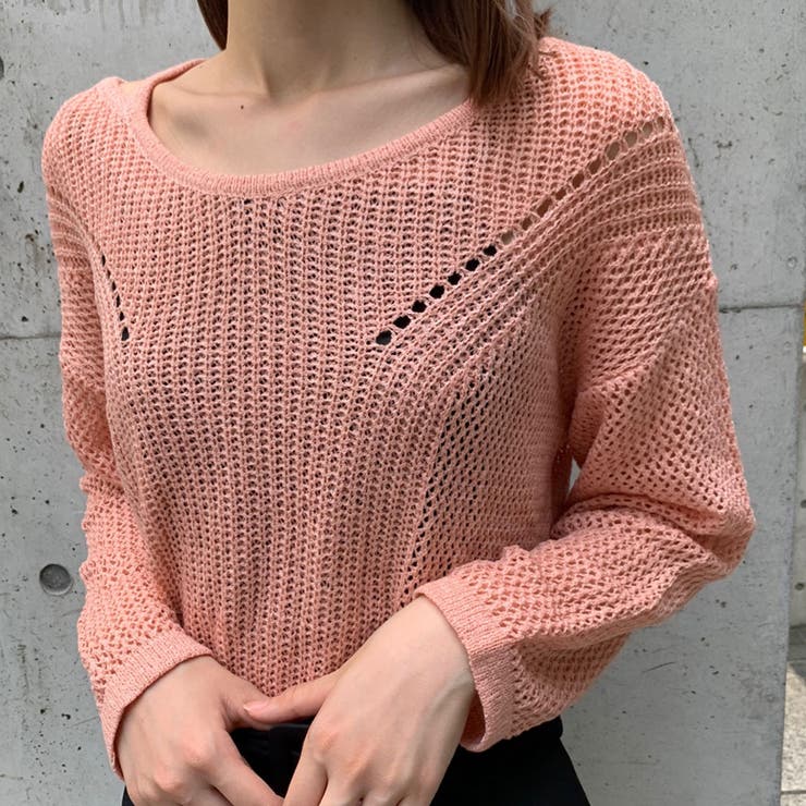 soduk 透かし編みセーター ピンク レッド soduk 透かし編みセーター ピンク レッド
