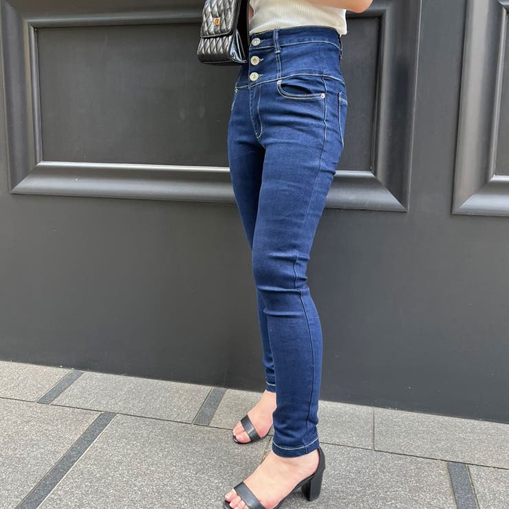 GYDA ハイウエストデニム スキニーデニム スキニーパンツ　ダークブルー GYDA ハイウエストデニム スキニーデニム スキニーパンツ ダーク