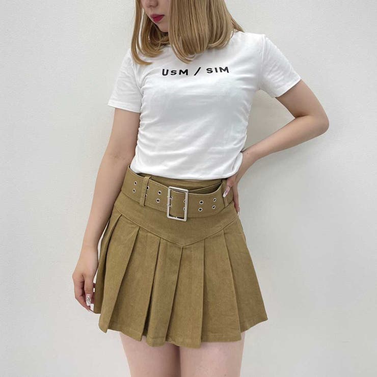 二つ穴ベルト付プリーツミニスカート[品番：SPGW0002224]｜SPIGA