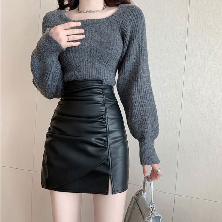 アシンメトリーフェイクレザーミニスカート[品番：SPGW0002564]｜SPIGA  