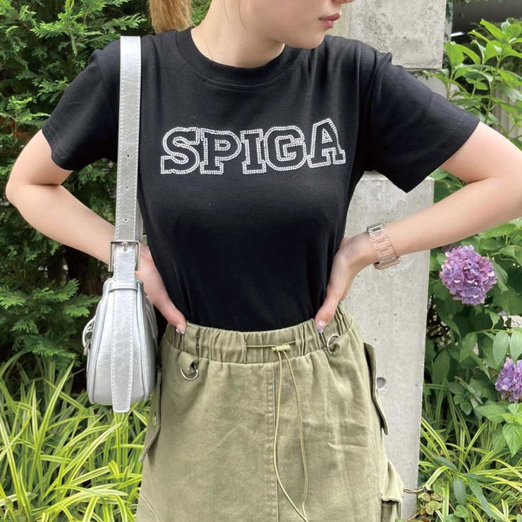 SPIGAロゴラインストーンTシャツ[品番：SPGW0002890]｜SPIGA（スピーガ）のレディースファッション通販｜SHOPLIST（ショップリスト）