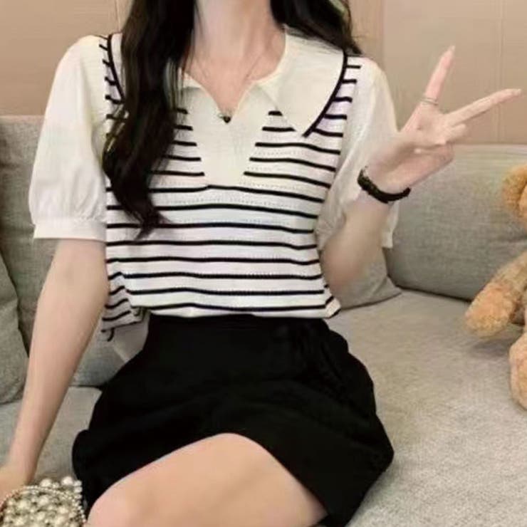 クロ | 袖ドッキングボーダーニットトップス | SPIGA