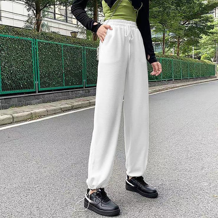 シンプル カジュアルパンツ ブラック ゆったり 運動 韓国 キャロット ワッフル 通販
