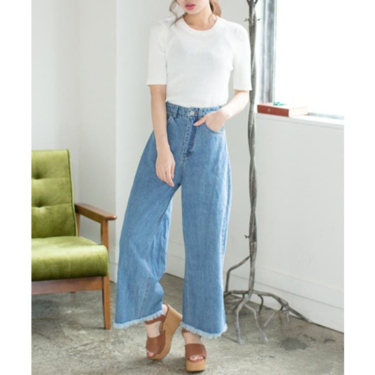 【Lサイズ、LLサイズ登場】すそフリンジデニムワイドパンツ | SpRay | 詳細画像3 