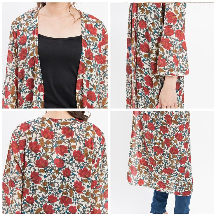 花柄袖切替七分ロングガウン[品番：SPRW0002586]｜SpRay