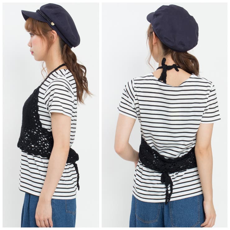 2SET】かぎ針ビスチェ+ボーダーTシャツ[品番：SPRW0002741]｜SpRay