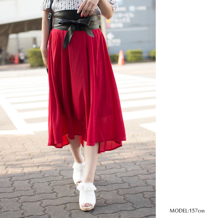 新色登場！【サッシュベルト付】イレギュラーヘムスカート[品番