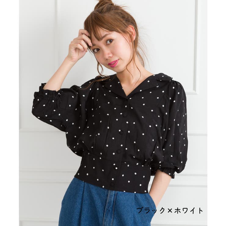 ドットオープンカラー5分袖ブラウス[品番：SPRW0004582]｜SpRay 