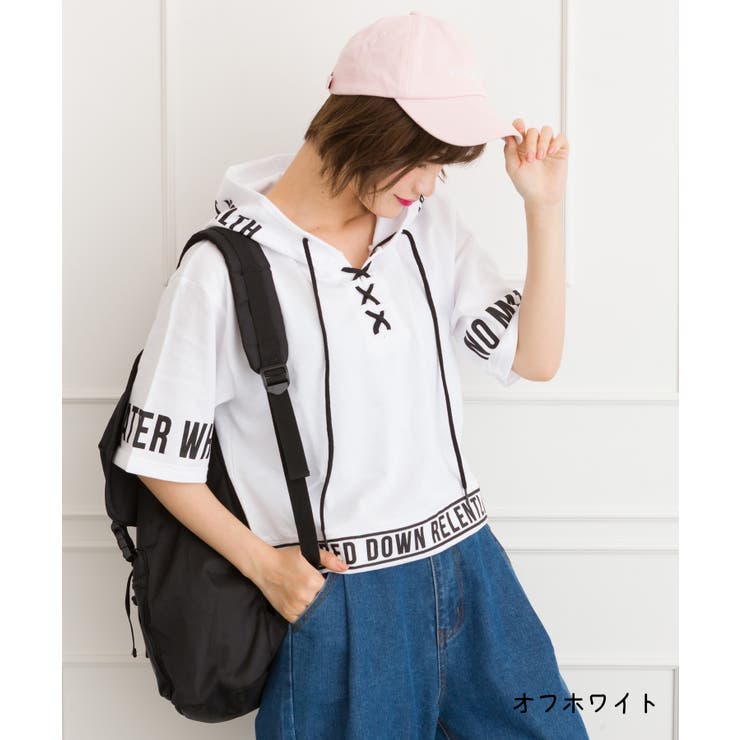 袖ロゴクロップド半袖パーカー | SpRay | 詳細画像3 