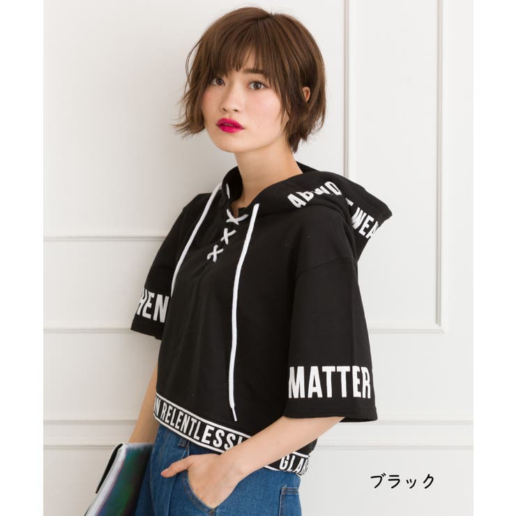 袖ロゴクロップド半袖パーカー | SpRay | 詳細画像5 