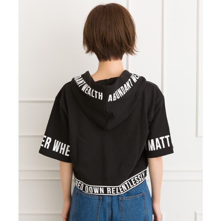 袖ロゴクロップド半袖パーカー | SpRay | 詳細画像7 