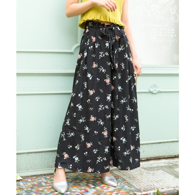 ダーククロススプレーデザインワイドパンツ+ベルト