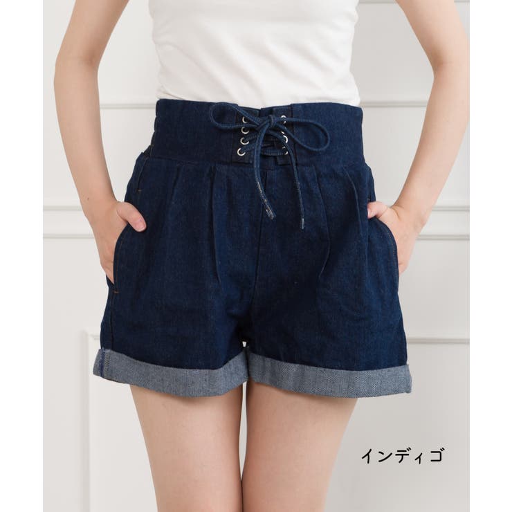 デニムレースアップショートパンツ[品番：SPRW0004745]｜SpRay