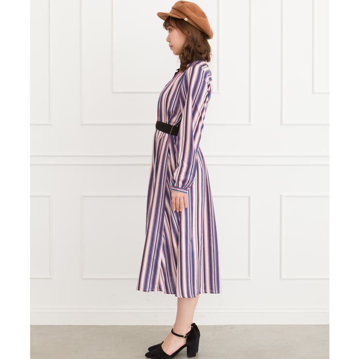 美品　PS　ポールスミス マルチストライプ ロングシャツワンピース　共布ベルト付 新品 PSポールスミス マルチストライプ ロングシャツワンピース