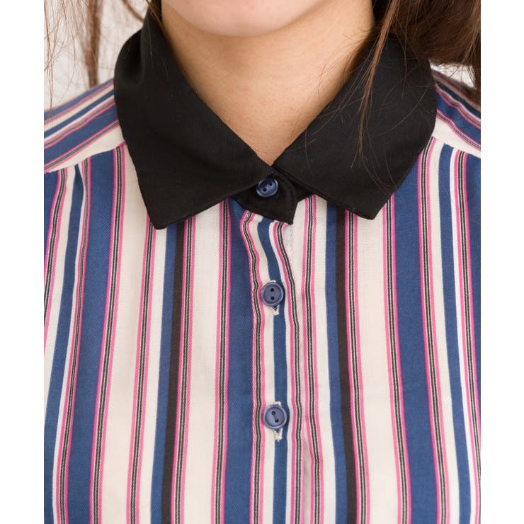 ベルト付マルチストライプシャツワンピース[品番：SPRW0003767