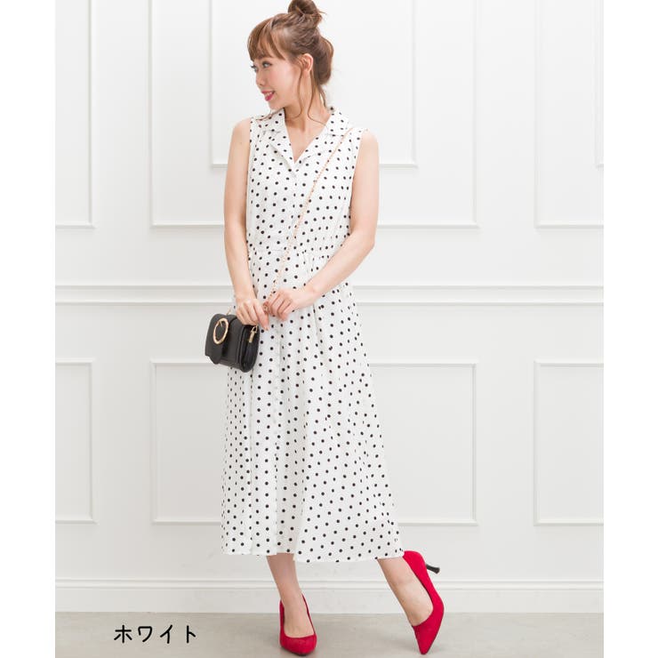 ドットオープンカラーノースリーブワンピース | SpRay | 詳細画像3 